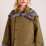 Mori Girl farveblok-ternet jakke med asymmetrisk løs pasform