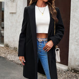 Lang, ensfarvet frakke i uldblanding