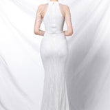 Paillettebesat havfrue-maxikjole med åben ryg