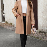 Lang, ensfarvet frakke i uldblanding