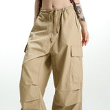 Vintage khaki cargobukser med vide ben