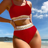 Dame badedragt – 2-delt sæt – Crop top med justerbare stropper – Tekstureret højtaljet bunde