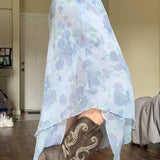 Slankende asymmetrisk blomstret striknederdel