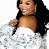 Slimfit frakke med lang leopardprintet pelskrave