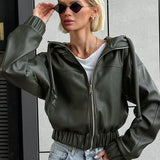 Oversized streetwear-jakke med hætte i sort kunstlæder