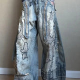 jeans med vide ben og nålebroderi