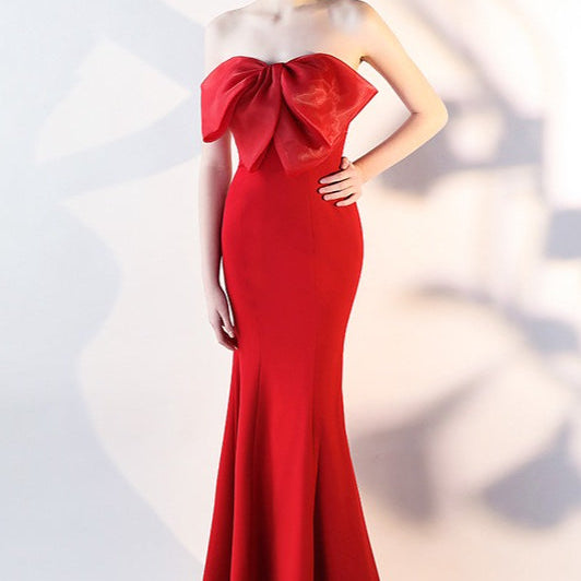 Maxi stropløs havfrue-aftenkjole uden sløjfe