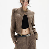 Kort bikerjakke i læder