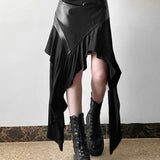 Trendy asymmetrisk nederdel med flæser