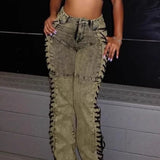 Denimjeans med snørebånd og snøre