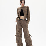 Kort bikerjakke i læder