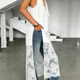 Elegant og sexet midi-bluse med V-hals og blonde