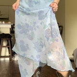 Slankende asymmetrisk blomstret striknederdel