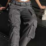 Cargobukser med flere lommer, løs pasform, urban stil