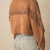 Afslappet jakke med frynser og sænkede skuldre