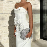 Blomsterprintet stropløs aftenkjole