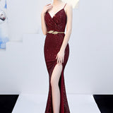 Sexet, figursyet havfrue-aftenkjole med bælte