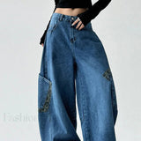 Vintage jeans med leopardprint og brede ben