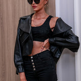 Langærmet PU-læderjakke