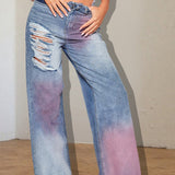 Rippede jeans med farveblokke og blækstænkeffekt