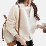 Damecardigan – Uldstrik – Afslappet pasform – Kort – Lange ærmer – Rund hals