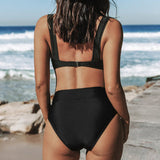 Damebikini – Højtaljet – Top med V-udskæring – Brede stropper – Formende pasform