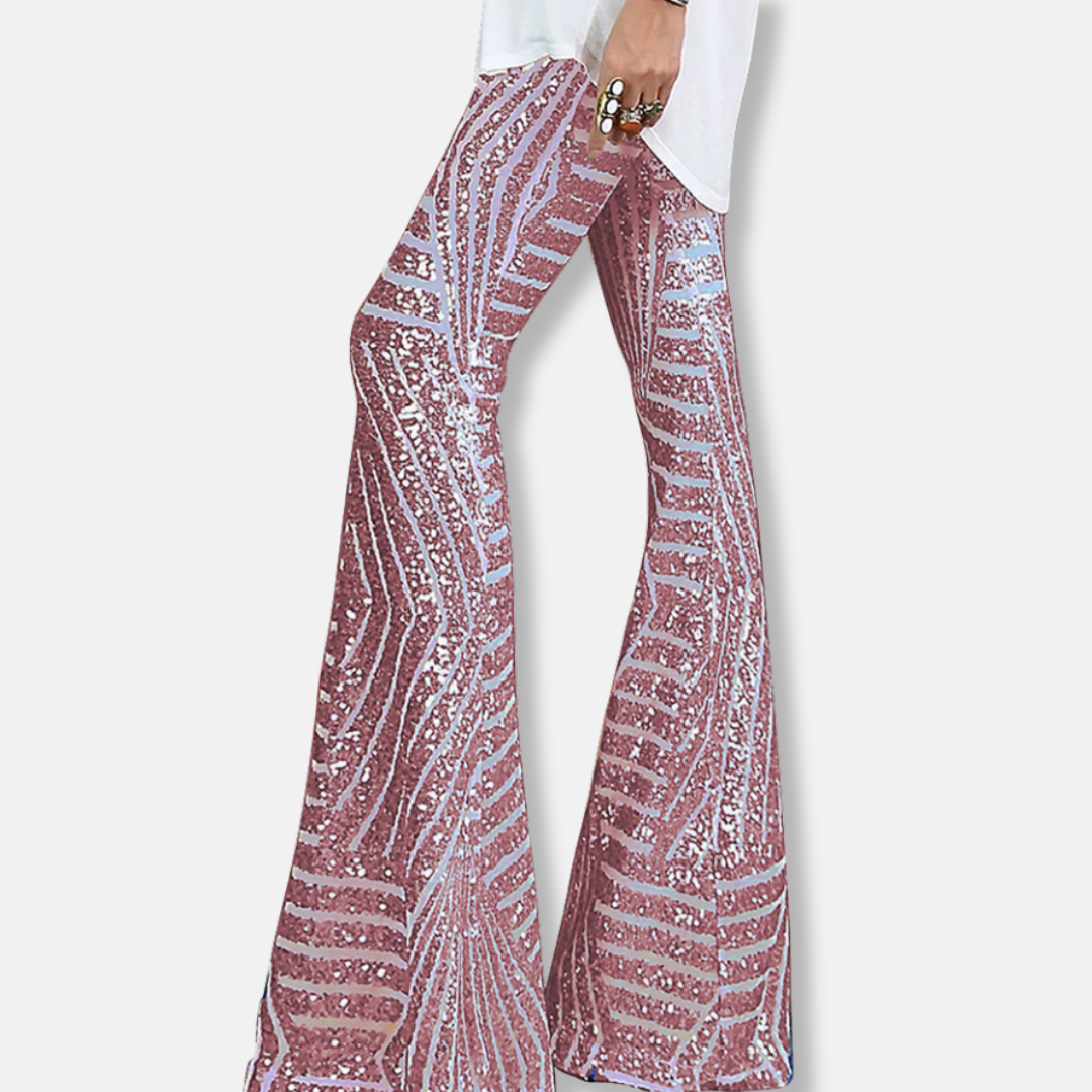 Damebukser – Høj talje – Vide ben – Geometriske pailletter – Fuld længde