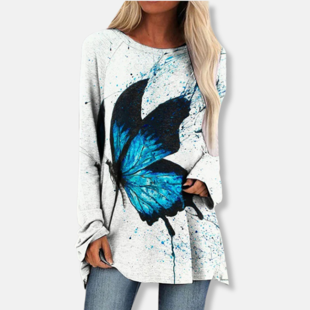 Dametunika - Let strik - Afslappet pasform - Lange raglanærmer