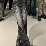 Vintage jeans med svaj og botanisk print