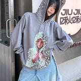 Oversized hættetrøje med grafisk perleprint i trendy streetwear-stil