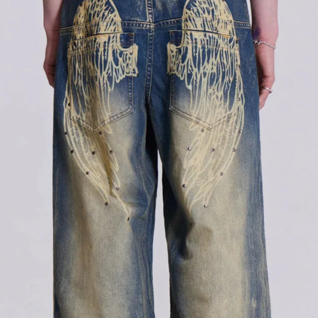 Jeans med vide ben og gradueret vingeprint
