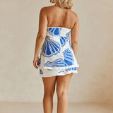 Ærmeløs, løstsiddende bandeau-nederdel med print