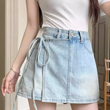 Højtaljet denimskort, A-snit, tætsiddende miniskørt