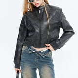 PU-læder pilotjakke med lynlås