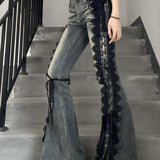 Flared denim jeans med snørebånd