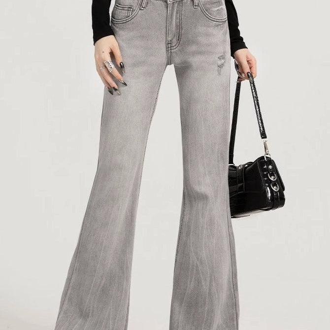 Alsidige, røggrå, smalle bootcut-jeans