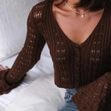 Langærmet vest i åbent strik med V-hals