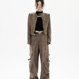 Kort bikerjakke i læder