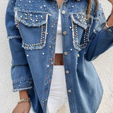 Lang frakke i kontrasterende denim med perler