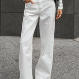 Højtaljede, hvide bomuldstwilljeans med lige ben