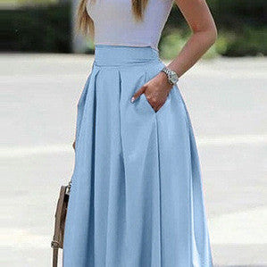 Lang damenederdel - Høj talje - Flagrende plisseret nederdel - Elegant og komfortabel