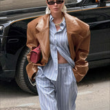 Vintage oversized blazer i PU-læder