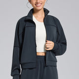 Løstsiddende sportsvest med lynlås til udendørs yoga, lange ærmer