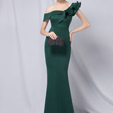 Maxi havfrue-aftenkjole med skulderlukning