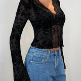 Leopardprintet cardiganbluse med flæser og blondeindsatser