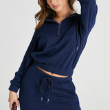 Dame loungewear-sæt - Højhalset top med lynlås - Bukser med elastisk talje