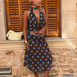 Todelt striksæt med farveblok og polkaprikker