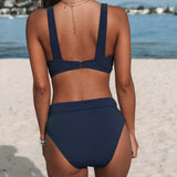 Damebikini – Højtaljet – Top med V-udskæring – Brede stropper – Formende pasform