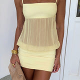 Bodycon minikjole med bare stropper i transparent mesh