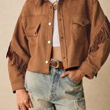 Afslappet jakke med frynser og sænkede skuldre